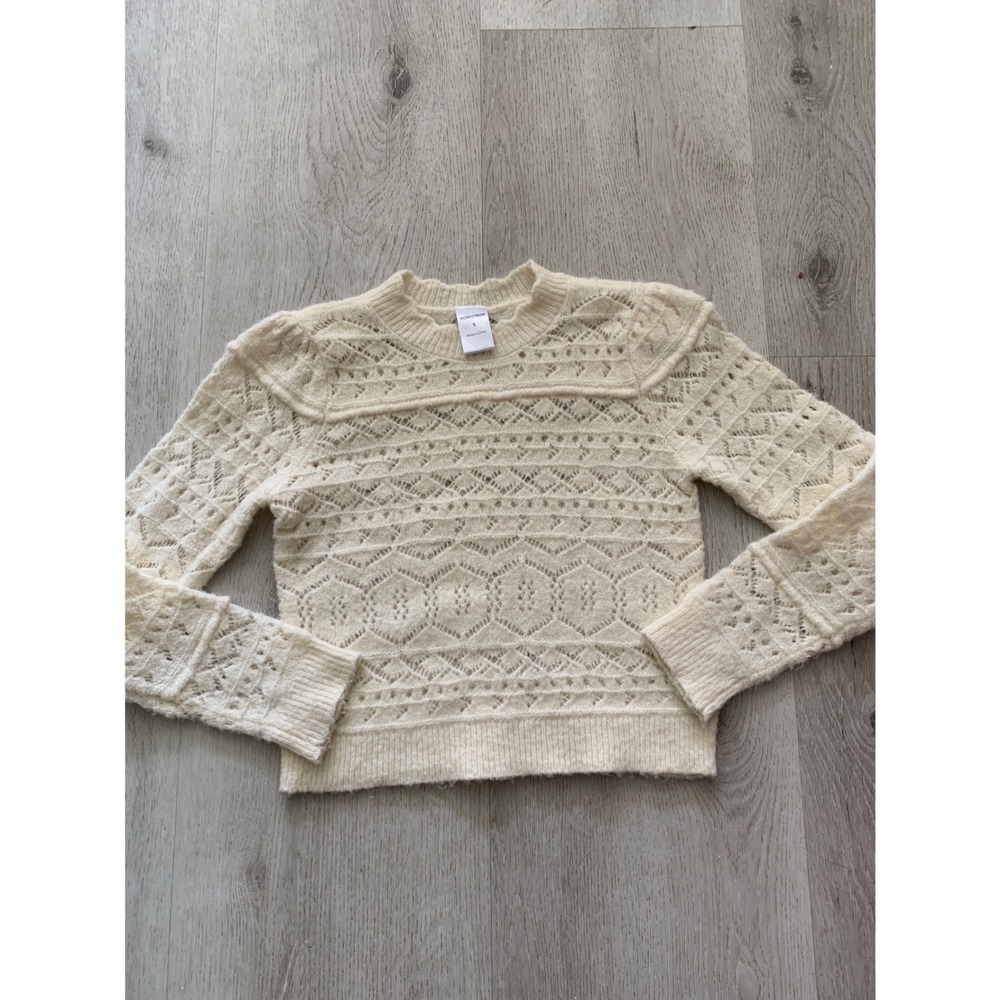 Nordstrom Girls Ivory Pointelle Knit Sweater Cream Long Sleeve‎ Pullover Size 5